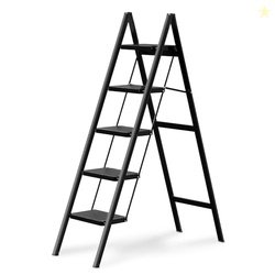 Boniry Compact 5 Step Folding Ladder with Non-Slip Steps | Lightweight