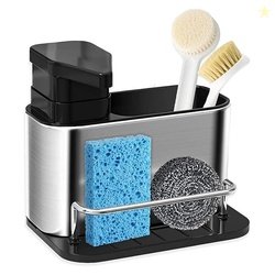 Soap Dispenser with Sponge Holder and Brush Organizer, Countertop Sink
