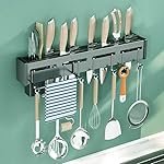 Shopsero Wall Mounted Kitchen Utensil Rack with Knife Holder, Spoon Stand, Towel Bar & Hanging Hooks â Multipurpose Storage Organizer