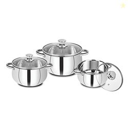 Bergner Acier Stainless Steel Casserole with Glass Lid Set of 6 pcs, I