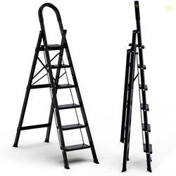JIALTO 6 Step Ladder with Handrail for Home, Folding Steel Step Stool,
