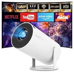 Android TV: 270 Rotation Mini Projector with Bluetooth and WiFi 6, Aut