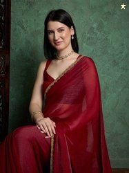 Dhimahi Solid/Plain Bollywood Chiffon Saree(Maroon)