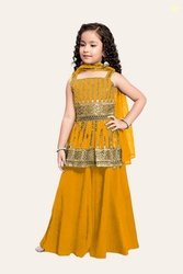 MD Enterprise Girls Wedding Kurta and Palazzo Set(Yellow Pack of 1)