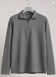 INDICLUB Men Self Design Polo Neck Polycotton Grey T-Shirt