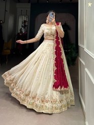 BLANKLOOK Embroidered Semi Stitched Lehenga Choli(Beige)