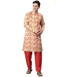 Luxrio Kurta for Men Printed Cotton Regular Long Orange