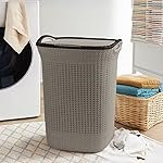 PrettyKrafts 60 L Plastic Laundry Basket with Lid | Large Clothes & Toy Storage Bin 61Ã45Ã35 cm | Durable Ventilated Knit Design | Easy-Grip Handles | Ideal for Home & Kids Room Organiser