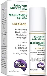 Get Nectar Happiness 2% Salicylic Acid 6% Niacinamide Acne Treatment Gel with Oil-Free for Active Acne, Pimples Oil Balancing, Pore Tightening & Brightens and Smoothens 50ml
