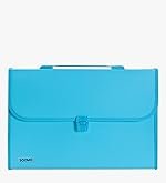 Solimo Plastic Expanding File Folder with 13 Pockets, Handle, and Buckle Closure, for A4 Size Documents (Blue)