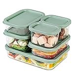 Nestasia Glass Containers for Fridge Storage Set of 6 (S-310ml x 2, M-520ml x 2, L-750ml, XL-1200ml) Transparent Stackable Glass Container with Lid, Microwave & Dishwasher Safe (Green)