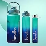 United Colors of Benetton 3-in-1 Water Bottle Set, 2000ML + 750 ML + 300 ML Assorted Bottles, Leakproof Reusable Drinking Bottles with Multi-Lid Options, BPA-Free Durable Sports/Gym/Travel Bottle