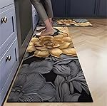 Lakshiv Enterprise Kitchen Floor Mat with Non-Slip Rubber Backing and Absorbent Layer, Rectangular Design for Kitchen, Entrance and Doorway Use (Black Floral)