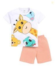 LITTLE NINJA Pure Cotton Knee Length Half Sleeve Giraffee Printed Tee