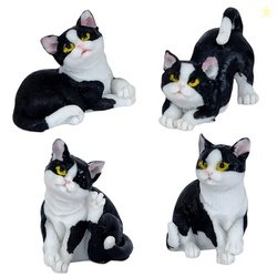 Cortina 4 Pcs Black and White cat Miniature Figurines Showpiece for Hi