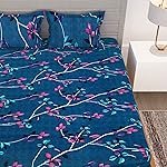 Story@Home MollisHomes 150 TC Microfiber Double Bedsheet with 2 King Size Pillow Covers Breathable | Wrinklfree | Summer | Leafs Printed Bedsheet for Double Bed | (Blue, 225 x 250 cm)