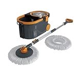 Bonkaso Spin Mop with Stainless Steel Wringer & Big Wheels | 360Â° Rotating Mop, Adjustable Handle | Easy Floor Cleaning Bucket Set with 2 Microfiber Refills â Grey & Orange (46 x 26.5 x 23 cm)