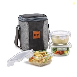 CELLO Glassy Mix Lunch Box Set of 3 (240 ml x 1 & 320ml x 2), Clear |