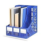 DaKos Compact File Rack â 3-Section Organizer for Files, Paper, and Magazines in Office Cabinet (Blue)