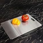 MIXOSA Stainless Steel Cutting Board with Handle, 32 x 21.5 cm, Scratch Resistant, Anti-Slip, Hygienic for Vegetables, Fruits & Meat