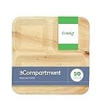 Clazkit 50 Pack | 3 Compartment Palm Leaf Plates | Disposable Eco-Friendly Biodegradable Like Bamboo Plates | Party, Wedding, Event Plates 9″ X9′
