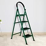 Plantex Cheston Premium GI Steel Foldable 4 Step Ladder for Home/Wide Anti Slip Steps (Green & Black)