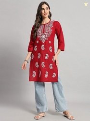 Fashionable Chikan Handikraft Paisley Embroidered Chikankari Kurta