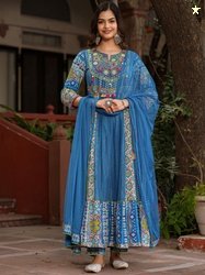 Juniper Embroidered Kantha Work Pure Cotton Anarkali Empire Kurta with