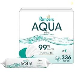 Pampers Aqua Pure 6X Pop-Top Sensitive Water Baby Wipes, 336 Count