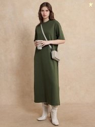 RAREISM AFRINCA PRIMARY OLIVE Short Sleeves T-shirt Midi Cotton Dress