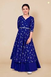 Fashion Dream Girls Maxi/Full Length Festive/Wedding Dress(Blue, 3/4 S