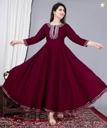 Nikhat Solid Viscose Rayon Stitched Anarkali Gown(Maroon)