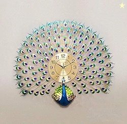 DISHIN Home Decoration European Peacock Wall Clock Crystal Luxury Livi