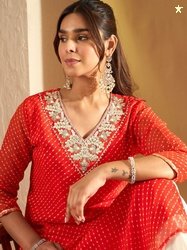 Indo Era Leheriya Printed Gotta Patti Straight Kurta