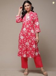 Biba Mandarin Collar Floral Printed A-Line Kurta