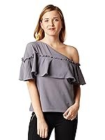 Miss Chase Women’s Grey One-Shoulder Ruffled Top