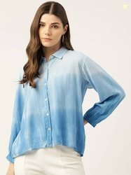 maaesa Women Relaxed Fit Fit Dyed/Ombre Spread Collar Casual Shirt