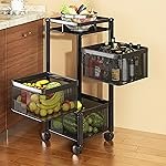 TEX-RO Kitchen Square Organizer Trolley with Wheels for Items and Storage Solutions Accessories, Black, Layer 3