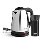 MILTON Go Electro 1.5L Fast Boil Kettle 1350W with 3x Safety Protection + 350ml Double Wall Vacuum Insulated Coffee Mug with Strainer, Stainless Steel Hot & Cold Combo for Home, Office, Travel,Gifting