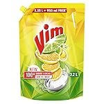 Vim Dishwash Liquid 3.2L | Removes 100+ Odours & Grease in 1 wash | Infused with power of lemons that leaves no residue