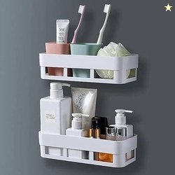 PYORIT Wall Mount Plastic Self Adhesive Bathroom Shelf, Organizer Bath