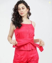 Tokyo Talkies Casual Shoulder Straps Solid Women Pink Top