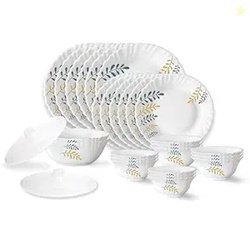 Larah by Borosil Niva Fluted Series Opalware Dinner Set | 28 Pieces fo