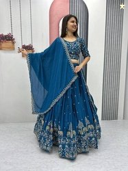Closin Embroidered Semi Stitched Lehenga Choli(Blue)