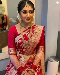 SNH EXPORT Woven Banarasi Silk Blend Saree(Red)