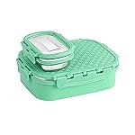 CELLO Matrix Medium Lunch Box, Green | Stainless Steel Lunch Box with Inner Separate Veg Box | Leak Proof and Break Resistant | Tiffin for Adults with Snap Lock | Ideal for Office, School, College