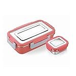 SignoraWare Smiley Stainless Steel Lunch Box | Airtight & Leakproof Lid | Microwave Safe | Compact & Lightweight | Tiffin for Office, School & Travel Use | Easy to Clean (700ml+130ml | Red)