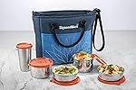 Signoraware Stainless Steel Official Steel Lunch Box with Bag, Set of 5 (380ml+380ml+500ml+500ml+370ml, Red)