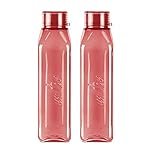 MILTON Prime Water Bottles Pack of 2, 1 Litre Each, Burgundy, Reusable Plastic Fridge Bottle Set, BPA Free and Leak Proof Waterbottles for School, Travel, Work