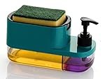 MARKWELL Plastic 3 in 1 Dish Soap Liquid Pump Dispenser Sponge Holder for Sink Countertop Kitchen Bathroom Multi-Color